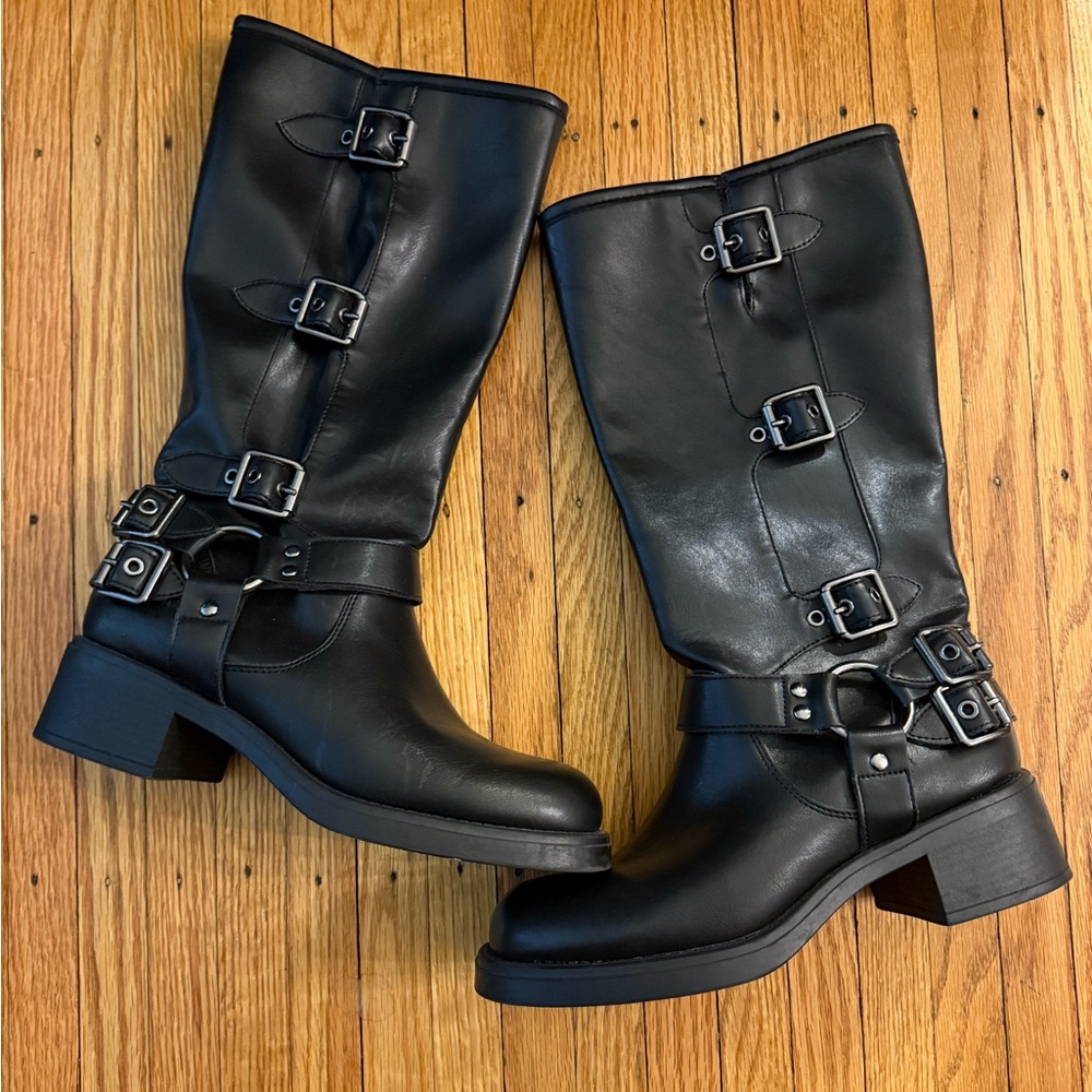 Madden Girl Black Moto Boots with Buckles